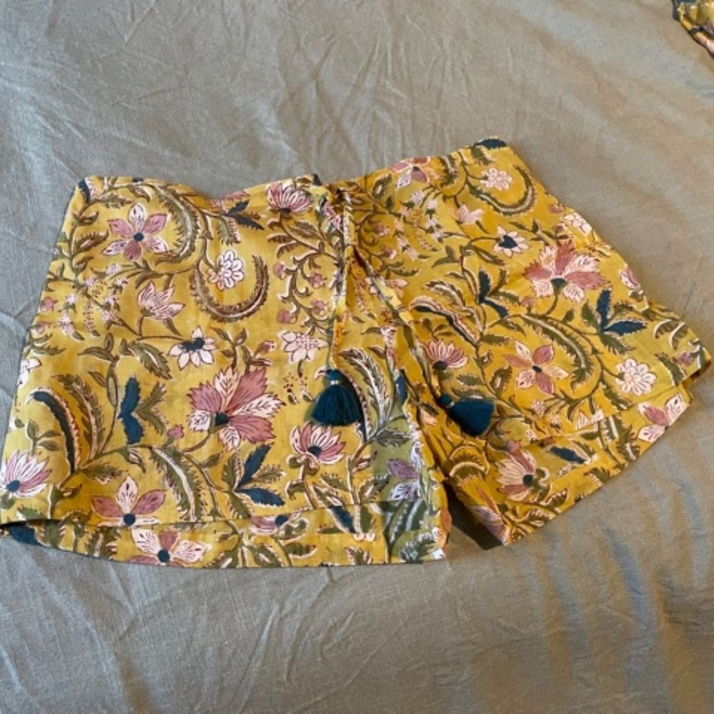 Yellow Floral Pajama Shorts. One size.